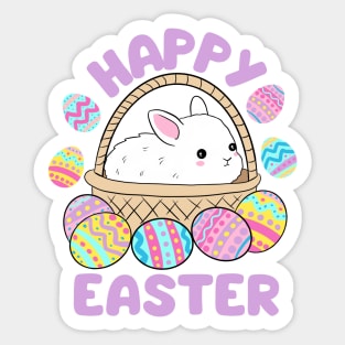 Happy easter a cute little Easter bunny in a basket surrounded by easter eggs Sticker